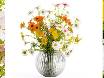 Bouquet of wildflowers chamomile daisies in a vase 415 3D model