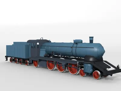 Blue Bavarian steam locomotive 3D model