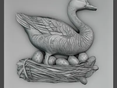 Duck on Nest Relief for CNC and 3D Printing 3D print model