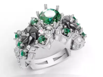 Floral Cluster Ring Sculpted Flower CAD for Printing 3D print model