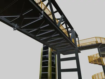 Steel Pedestrian Bridge-Elevator-Spiral Stair-Truss Type-19 3D model