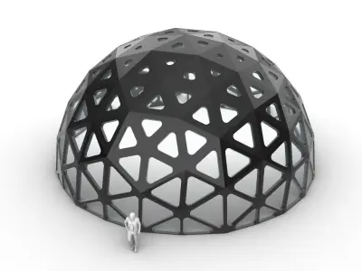 Geodesic Dome with Dynamic Perforations and glass panels 3D model