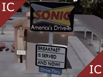 Sonic Drive Through - Fast Food Restaurant - Scene Low-poly 3D model