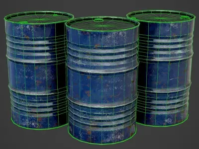Oil Barrel blue PBR Game-Ready Low-poly 3D model