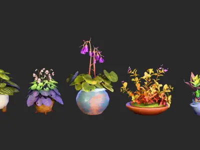 Stylized Potted Flowers Pack Low-poly 3D model