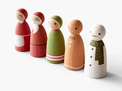 Wooden Christmas Character Decorations 3D model