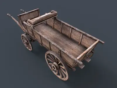 Wooden wagon car animated Low-poly 3D model