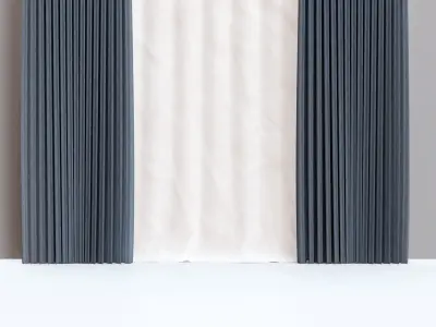 White and Blue Double  Curtains 3D model