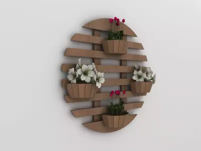 Round Wooden Wall Flower Shelf 3d Model Light And Dark Variants Low-poly 3D model
