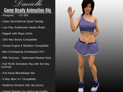 Game Ready Realistic Human Girl Character Danielle Low-poly 3D model