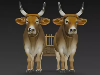 Ox Cart Bullock 3D Model 3D model
