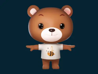 Bear 3D model wearing t - shirt 3D model