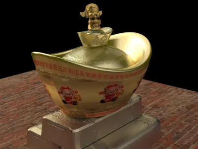Chinese gold ingot 3D model 10