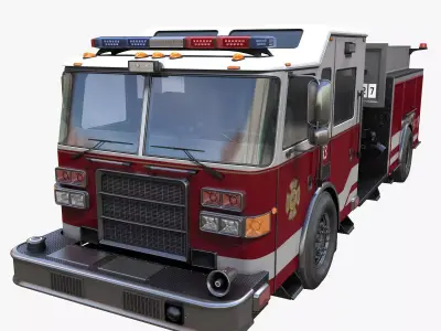American Fire Truck Low-poly 3D model