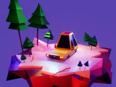 Yellow Car Low-poly 3D model