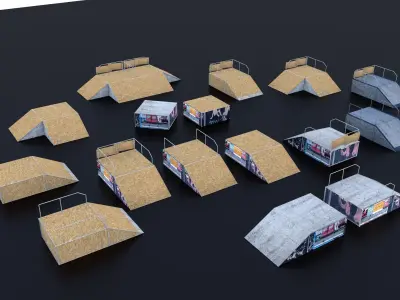 Skateboard Ramps Park Mega pack Game Asset Collection Low-poly 3D model