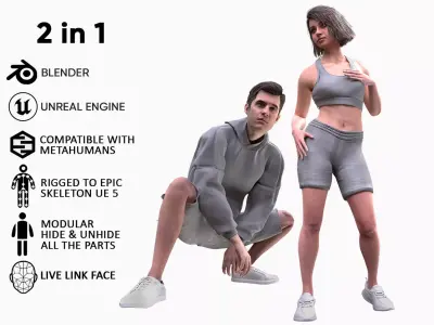 Mens and Womens Sport Suits  - Modular - Rigged 3D Model Collection