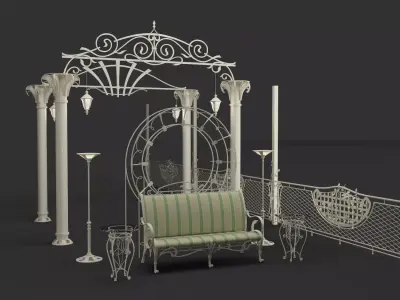 Collection of Wrought Decorative Elements and Garden Furniture 3D model