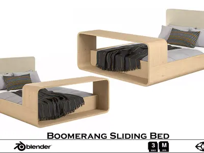 Boomerang Sliding Bed-Modern Minimalist 3D Furniture Model Low-poly 3D model
