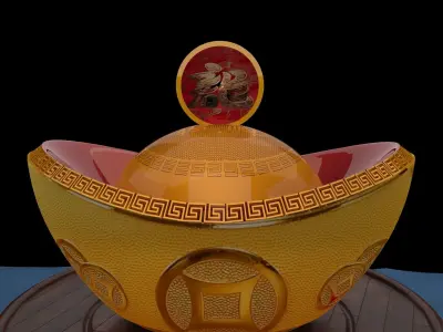 Chinese gold ingot piggy bank  3D model