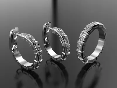 Bvlgary Ring and Earrings set 3D print model