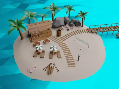 Luxury Beach Island 3D Model Low-poly 3D model