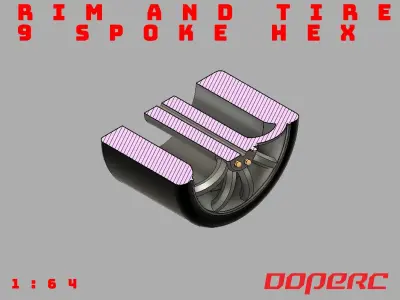 9 Spoke Hex - Rims and Tires for Hotwheels - 3D print - 164 3D print model