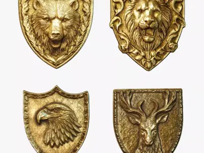 Heraldic Emblem Set PBR Low-poly 3D model