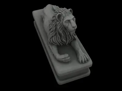 Lion statue gray stone Low-poly 3D model