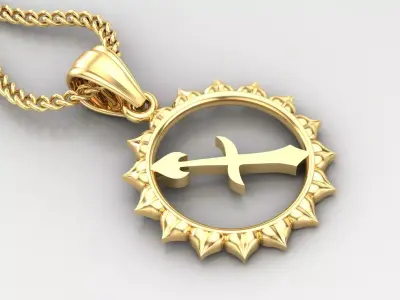 Sun Sagittarius Light Gold Pendant Version 7 3D print model