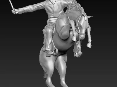 Cowboy 3D Model statue of riding horse 3D print model