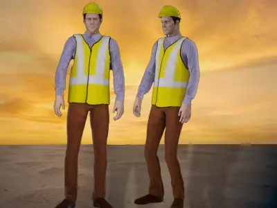 Rigged Construction Worker Engineer Uniform Low Poly GameReady Low-poly 3D model