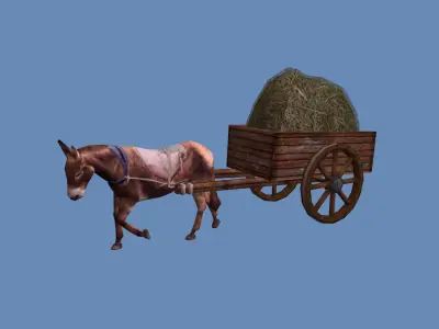 Mule Cart Rigged Low-poly 3D model