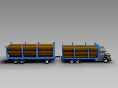 Low Poly Truck semi with logs Low-poly 3D model
