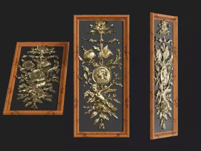 Classic Rococo Decorative Relief Panel 3D model