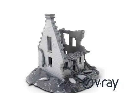Burned-Down American Residence Ruins model pack Low-poly 3D model