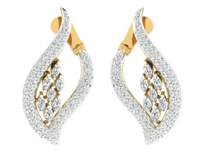 Light Weight Yellow Gold Diamond Earring  -EAR-018 3D print model