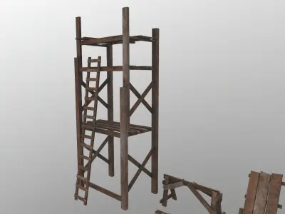 Wooden Build Tools Low-poly 3D model