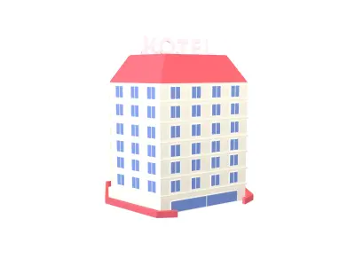 Low Poly Hotel v1 004 Low-poly 3D model