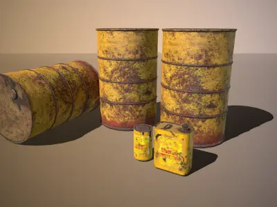 Old - Rust Barrel and Tin Oil Low-poly 3D model
