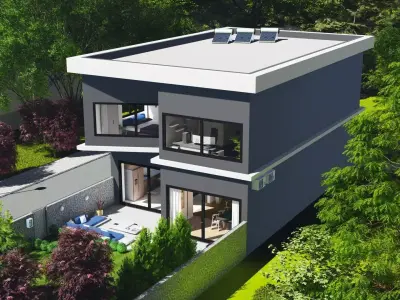 Small Modern House Sketchup Model Lumion Render  3D model