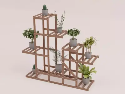 Shelf 3d model wooden plant stand 3D model