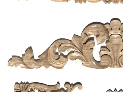 Cartouche-032 pair of ornate wood carvings 3D model