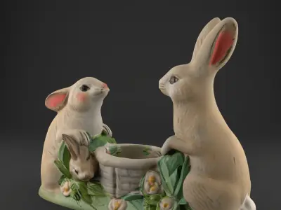 Cute Bunny Planter 3D STL File for Easter and Home Decor 3D print model