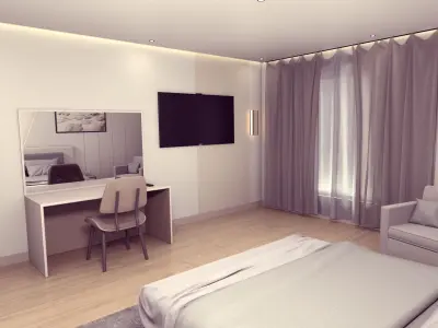 Hotel Room - Bedroom - Suite -- Arm Chair Nightstand TV Table 3D model