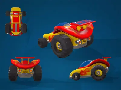 2 low poly cartoon cars 3D model