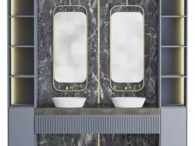 PA furniture luxury double basin vanity sink  bathroom cabinet 3D model