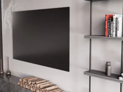 Decorated TV wall with fireplace - 5 3D model