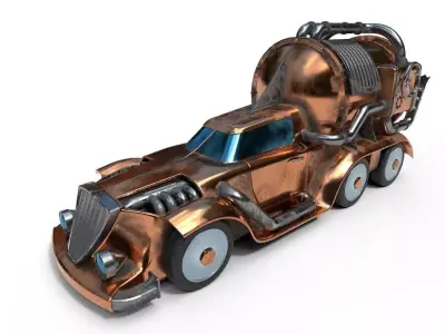 Car steampunk PBR low poly Low-poly 3D model