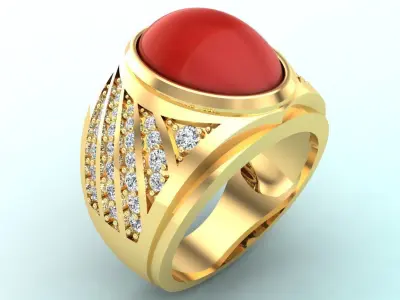 Oval stone ring - Mens rings - N576 3D print model